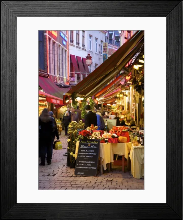 Framed Print : Restaurants in Rue des Bouchers, Brussels, Belgium, Europe Framed Print : Restaurants in Rue des Bouchers, Brussels, Belgium, Europe