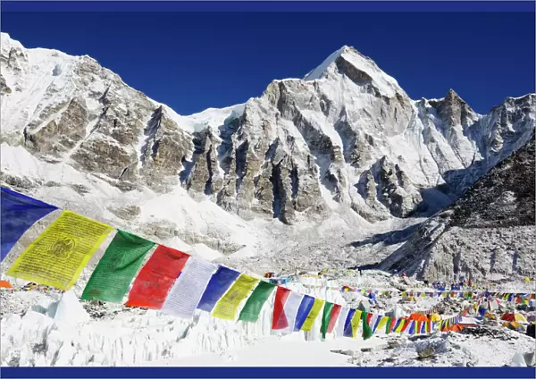 Prayer flags at Everest Base Camp, Solu Khumbu Everest Region, Sagarmatha National Park, UNESCO World Heritage Site, Nepal, Himalayas, Asia