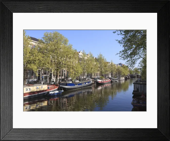 Framed Print : Houseboats on Singel Canal, Amsterdam, Netherlands, Europe