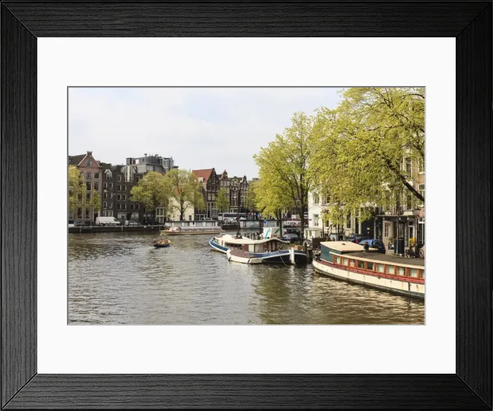 Framed Print : Houseboats on the Amstel River, Amsterdam, Netherlands, Europe Framed Print : Houseboats on the Amstel River, Amsterdam, Netherlands, Europe