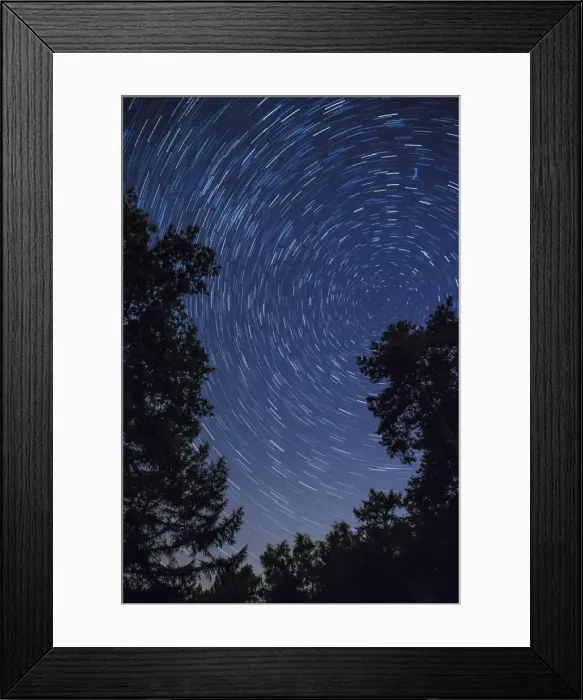 Framed Print : Star Trail with burning vapour from a perseid meteor, Netherlands, Europe Framed Print : Star Trail with burning vapour from a perseid meteor, Netherlands, Europe