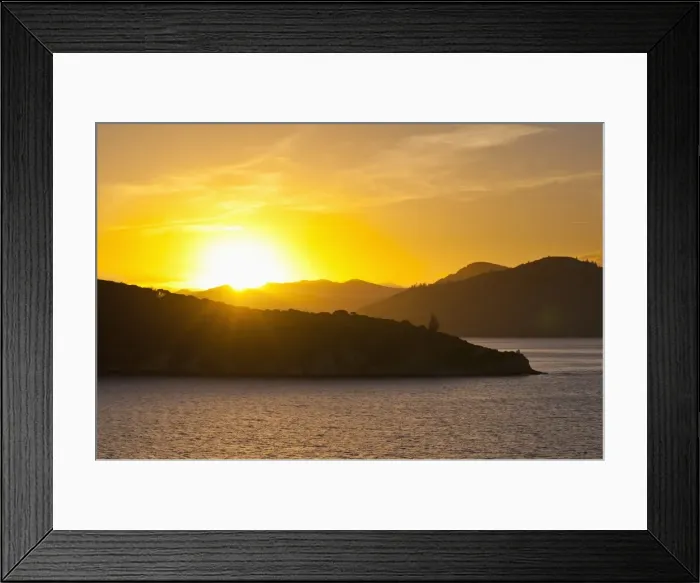 Framed Print : Queen Charlotte Sound at sunset, Picton, Marlborough Region, South Island, New Zealand, Pacific Framed Print : Queen Charlotte Sound at sunset, Picton, Marlborough Region, South Island, New Zealand, Pacific