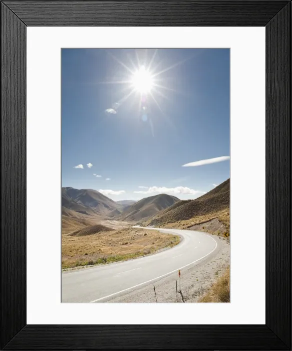 Framed Print : Long winding road through a valley, Otago, South Island, New Zealand, Pacific
