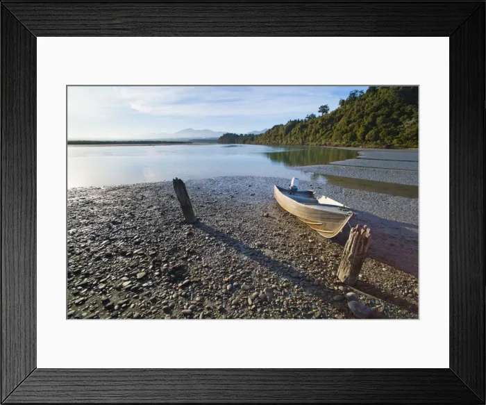 Framed Print : Motor boat, Okarito Lagoon, West Coast, South Island, New Zealand, Pacific Framed Print : Motor boat, Okarito Lagoon, West Coast, South Island, New Zealand, Pacific
