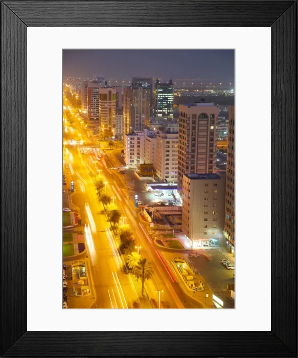 Framed Print : City skyline and Rashid Bin Saeed Al Maktoum Street at dusk, Abu Dhabi, United Arab Emirates, Middle East Framed Print : City skyline and Rashid Bin Saeed Al Maktoum Street at dusk, Abu Dhabi, United Arab Emirates, Middle East