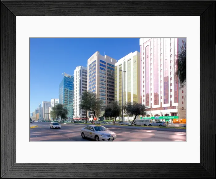 Framed Print : City skyline and Rashid Bin Saeed Al Maktoum Street, Abu Dhabi, United Arab Emirates, Middle East Framed Print : City skyline and Rashid Bin Saeed Al Maktoum Street, Abu Dhabi, United Arab Emirates, Middle East