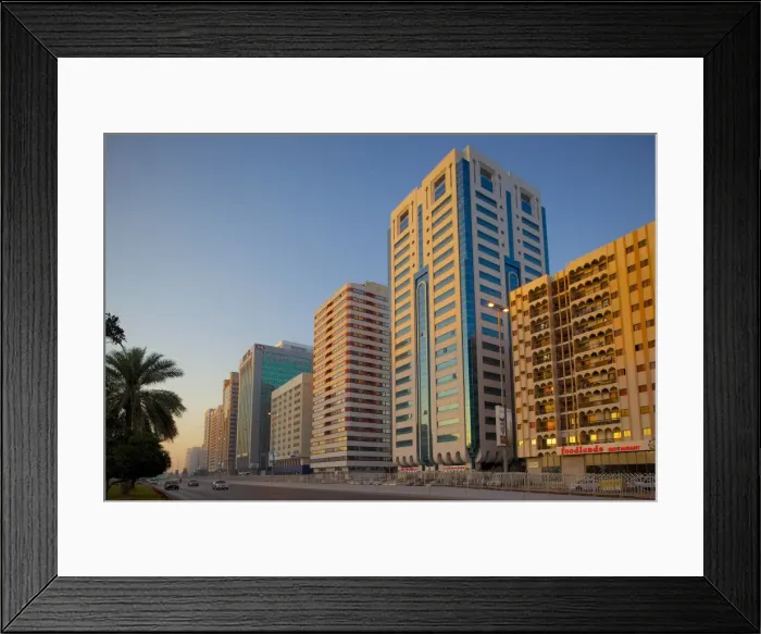 Framed Print : City skyline on Rashid Bin Saeed Al Maktoum Street, Abu Dhabi, United Arab Emirates, Middle East Framed Print : City skyline on Rashid Bin Saeed Al Maktoum Street, Abu Dhabi, United Arab Emirates, Middle East
