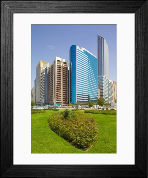 Framed Print : Contemporary architecture along the Corniche, Abu Dhabi, United Arab Emirates, Middle East Framed Print : Contemporary architecture along the Corniche, Abu Dhabi, United Arab Emirates, Middle East