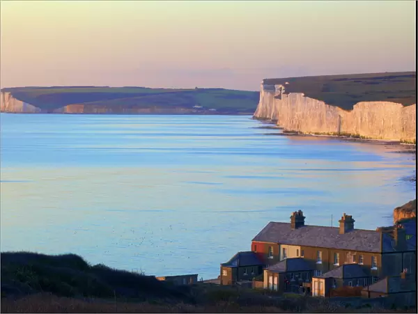 Seven Sisters from Birling Gap at sunset, South Downs National Park, East Sussex, England, United Kingdom, Europe