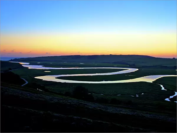 Cuckmere Haven at sunset, South Downs National Park, East Sussex, England, United Kingdom, Europe
