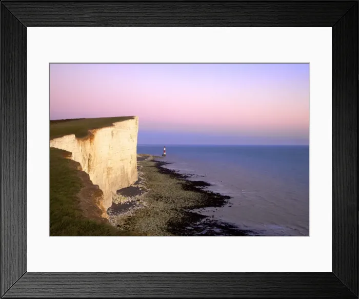 Framed Print : Beachy Head and Beachy Head Lighthouse at sunset, East Sussex, England, United Kingdom, Europe