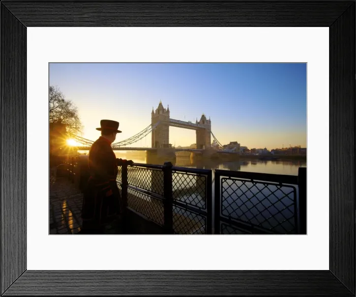 Framed Print : Beefeater and Tower Bridge, London, England, United Kingdom, Europe Framed Print : Beefeater and Tower Bridge, London, England, United Kingdom, Europe