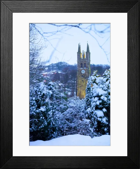 Framed Print : Cathedral of the Peak in snow, Tideswell, Peak District National Park, Derbyshire, England, United Kingdom, Europe