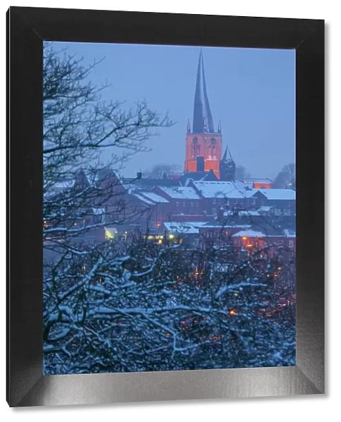 View of town and Crooked Spire Church, Chesterfield, Derbyshire, England, United Kingdom, Europe