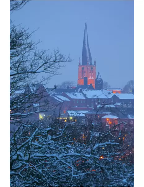 View of town and Crooked Spire Church, Chesterfield, Derbyshire, England, United Kingdom, Europe