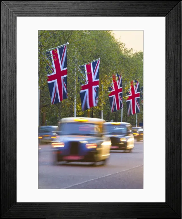 Framed Print : Black cabs along The Mall with Union Jack flags, London, England, United Kingdom, Europe Framed Print : Black cabs along The Mall with Union Jack flags, London, England, United Kingdom, Europe