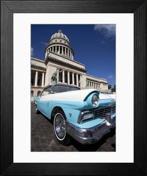 Framed Print : Blue vintage American car parked opposite The Capitolio, Havana Centro, Havana, Cuba, West Indies, Central America Framed Print : Blue vintage American car parked opposite The Capitolio, Havana Centro, Havana, Cuba, West Indies, Central America