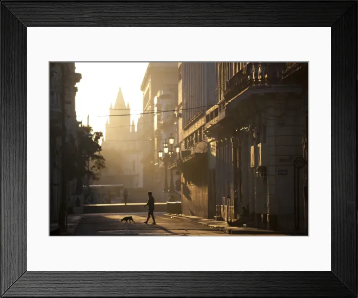 Framed Print : Backlit street at dawn with people in semi-silhouette, off Prado, Havana Centro, Havana, Cuba, West Indies, Central America Framed Print : Backlit street at dawn with people in semi-silhouette, off Prado, Havana Centro, Havana, Cuba, West Indies, Central America