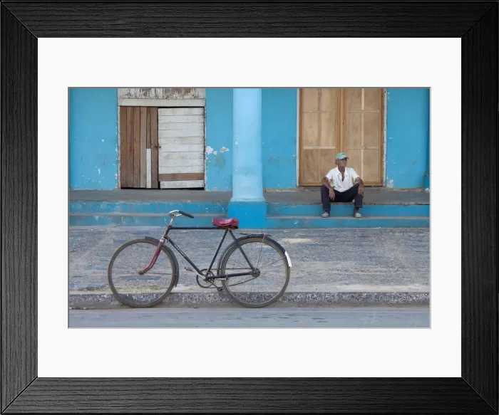 Framed Print : Old bicycle propped up outside old building with local man on steps, Vinales, Pinar Del Rio Province, Cuba, West Indies, Central America Framed Print : Old bicycle propped up outside old building with local man on steps, Vinales, Pinar Del Rio Province, Cuba, West Indies, Central America
