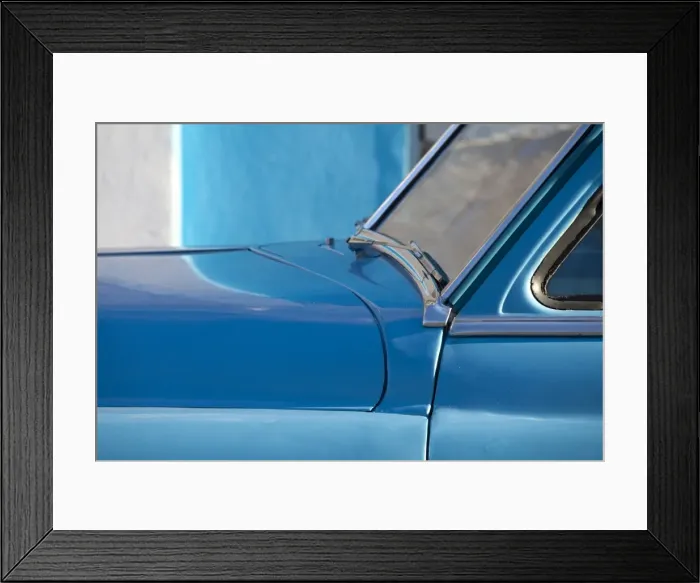 Framed Print : Detail of vintage blue American car against painted blue wall, Cienfuegos, Cuba, West Indies, Central America Framed Print : Detail of vintage blue American car against painted blue wall, Cienfuegos, Cuba, West Indies, Central America