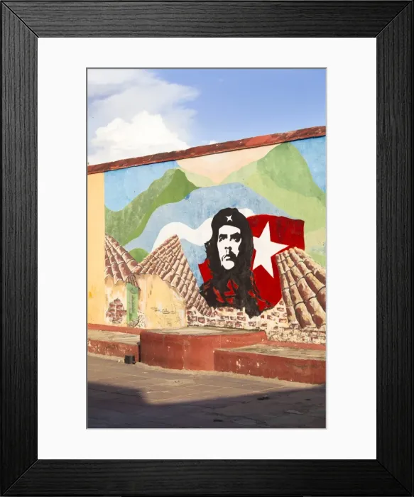 Framed Print : Mural of Che Guevara painted on a wall in a local school, Trinidad, Cuba