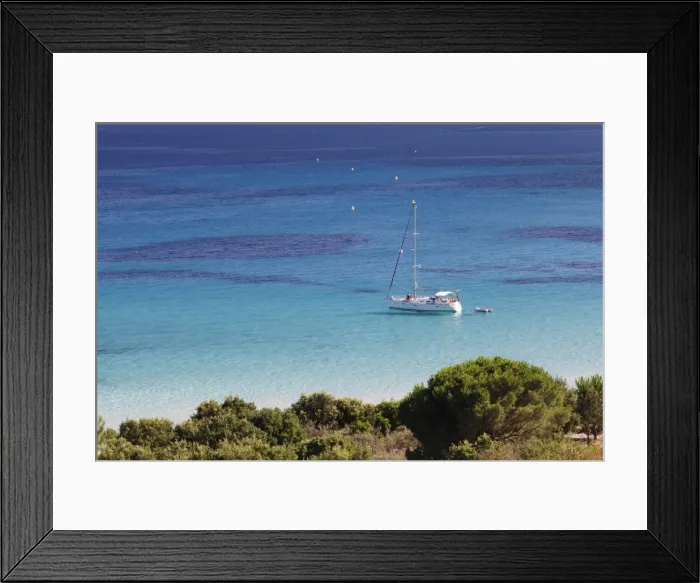 Framed Print : Sailing boat at the beach of Palombaggia, Corsica, France, Mediterranean, Europe Framed Print : Sailing boat at the beach of Palombaggia, Corsica, France, Mediterranean, Europe