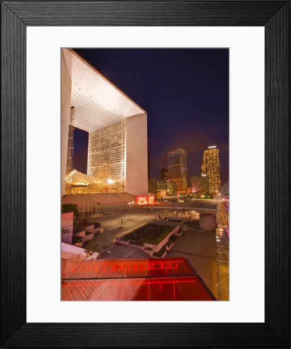 Framed Print : High rise office buildings and La Grande Arche in the La Defense area at night, Paris, France, Europe
