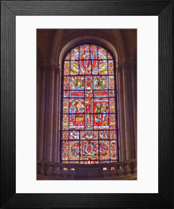 Framed Print : The famous stained glass window of the Crucifixion of Christ in Poitiers cathedral, Vienne, Poitou-Charentes, France, Europe Framed Print : The famous stained glass window of the Crucifixion of Christ in Poitiers cathedral, Vienne, Poitou-Charentes, France, Europe