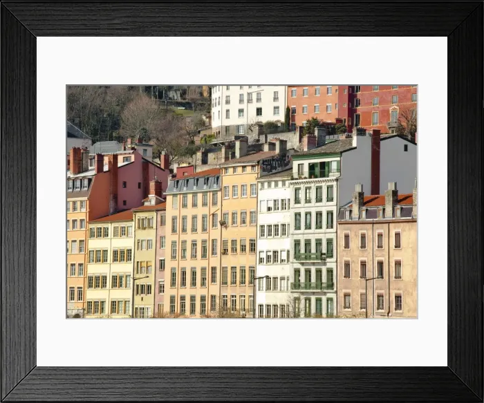 Framed Print : Typical colourful building facades facing onto the River Saone in Lyon, Rhone-Alpes, France, Europe