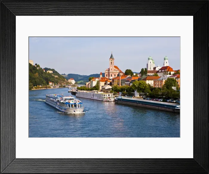 Framed Print : Cruise ship passing on the River Danube, Passau, Bavaria, Germany, Europe Framed Print : Cruise ship passing on the River Danube, Passau, Bavaria, Germany, Europe
