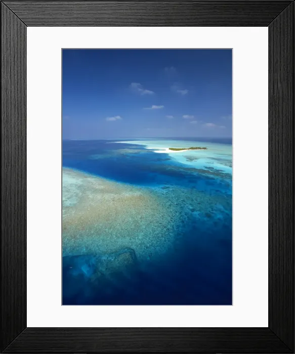 Framed Print : Aerial view of tropical island and lagoon, Maldives, Indian Ocean, Asia Framed Print : Aerial view of tropical island and lagoon, Maldives, Indian Ocean, Asia