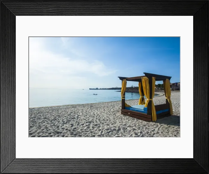 Framed Print : Huge double bed on the beach of Playa Palmira near La Paz, Baja California, Mexico, North America Framed Print : Huge double bed on the beach of Playa Palmira near La Paz, Baja California, Mexico, North America