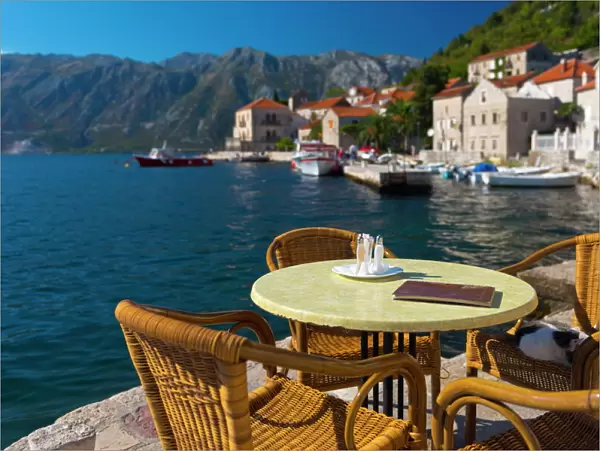 Montenegro, Bay of Kotor, Perast, Waterside Cafe