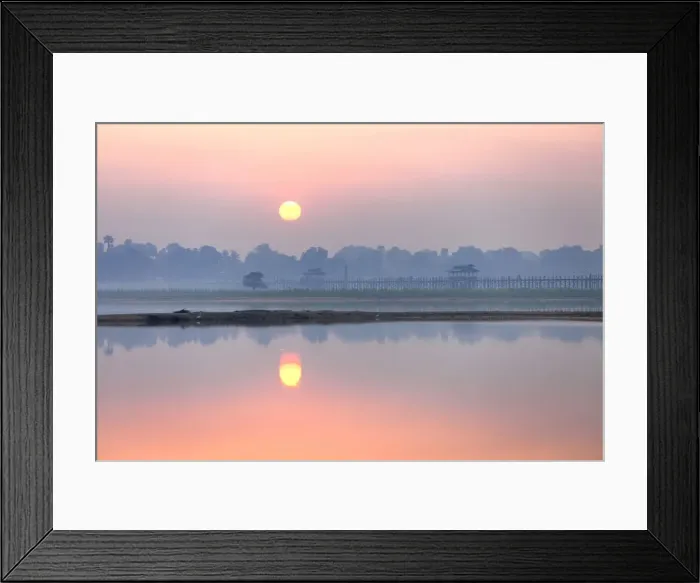 Framed Print : Sunrise over Taungthaman Lake and U Bein Bridge, Amarapura, near Mandalay, Myanmar (Burma), Asia Framed Print : Sunrise over Taungthaman Lake and U Bein Bridge, Amarapura, near Mandalay, Myanmar (Burma), Asia