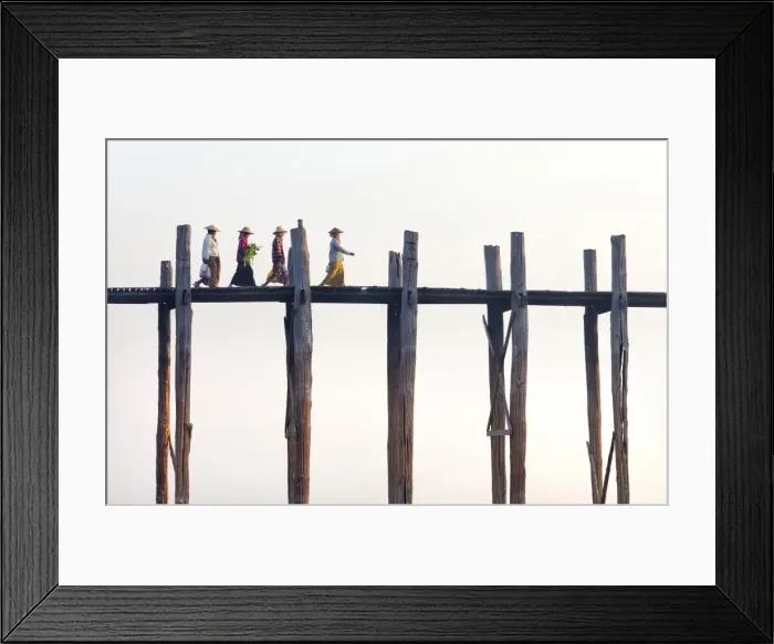Framed Print : Local women walking across U Bein Bridge behind, the worlds longest teak foot bridge spanning 1300 yards over Taungthaman Lake, Amarapura, near Mandalay, Myanmar (Burma), Asia Framed Print : Local women walking across U Bein Bridge behind, the worlds longest teak foot bridge spanning 1300 yards over Taungthaman Lake, Amarapura, near Mandalay, Myanmar (Burma), Asia