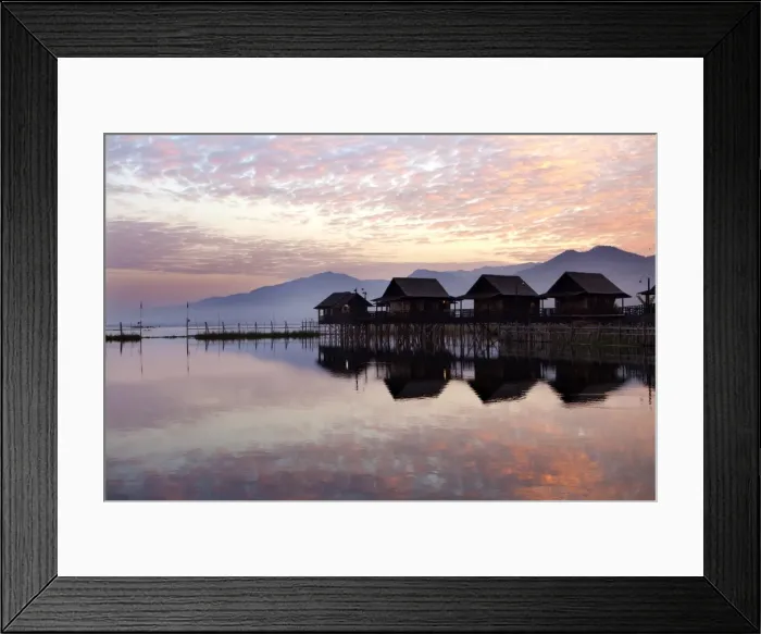Framed Print : Golden Island Cottages at sunrise, tourist accommodation on Inle Lake, Myanmar (Burma) Framed Print : Golden Island Cottages at sunrise, tourist accommodation on Inle Lake, Myanmar (Burma)