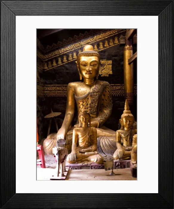 Framed Print : Ancient gilded wooden Buddhas inside Wat In, Kengtung (Kyaingtong), Shan State, Myanmar (Burma), Asia Framed Print : Ancient gilded wooden Buddhas inside Wat In, Kengtung (Kyaingtong), Shan State, Myanmar (Burma), Asia