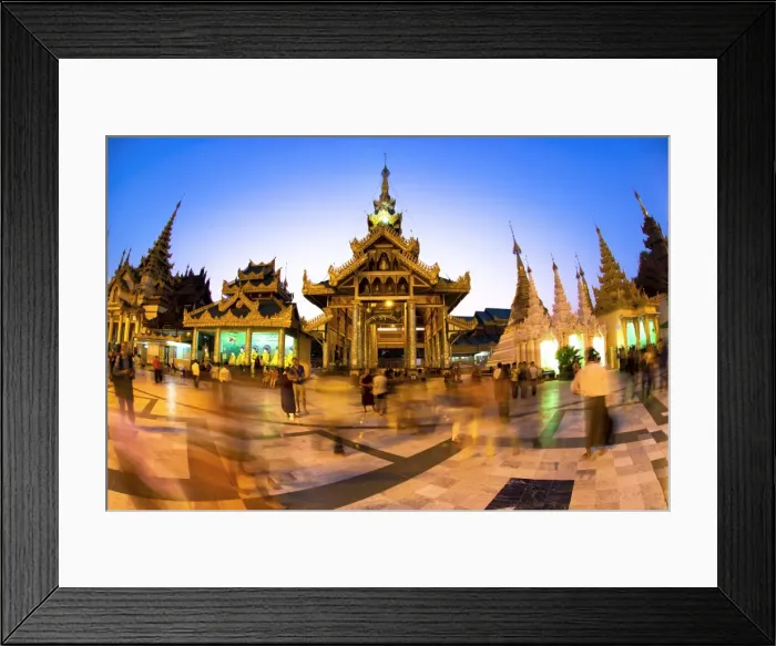 Framed Print : Fisheye shot at night of temples at Shwedagon Paya (Pagoda), Yangon (Rangoon), Myanmar (Burma), Asia Framed Print : Fisheye shot at night of temples at Shwedagon Paya (Pagoda), Yangon (Rangoon), Myanmar (Burma), Asia