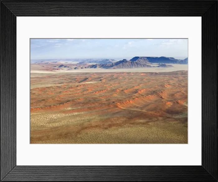 Framed Print : Aerial view from hot air balloon over magnificent desert landscape of sand dunes, mountains and Fairy Circles, Namib Rand game reserve Namib Naukluft Park, Namibia, Africa Framed Print : Aerial view from hot air balloon over magnificent desert landscape of sand dunes, mountains and Fairy Circles, Namib Rand game reserve Namib Naukluft Park, Namibia, Africa
