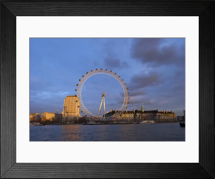 Framed Print : London Eye, River Thames, and City Hall from Victoria Embankment at sunset, London, England, United Kingdom, Europe Framed Print : London Eye, River Thames, and City Hall from Victoria Embankment at sunset, London, England, United Kingdom, Europe