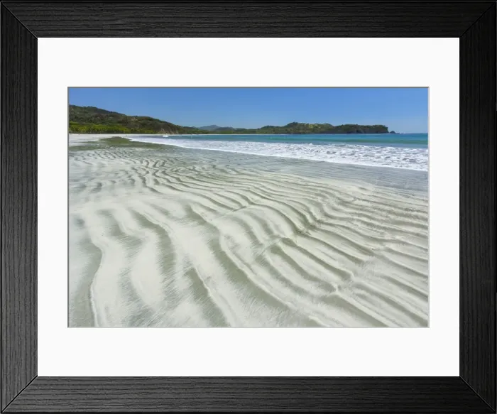Framed Print : Bands of light sand grains sorted from heavier dark minerals in intertidal zone at Playa Carrillo, Nicoya Peninsula, Costa Rica, Central America