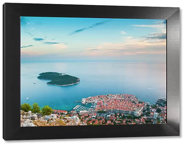 View over Dubrovnik, Lokum Island and Adriatic Sea, Dubrovnik, Dalmatian Coast, Croatia, Europe