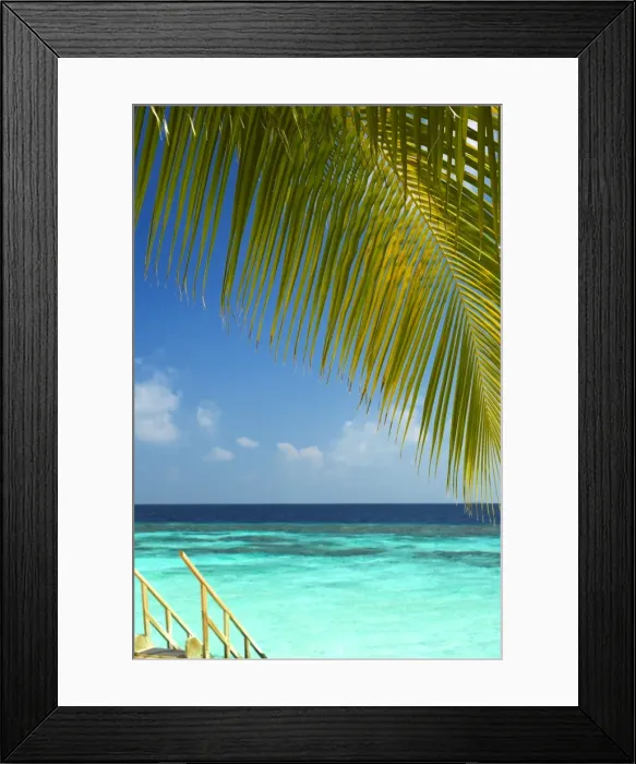 Framed Print : Wooden stairs out to tropical sea, Maldives, Indian Ocean, Asia Framed Print : Wooden stairs out to tropical sea, Maldives, Indian Ocean, Asia