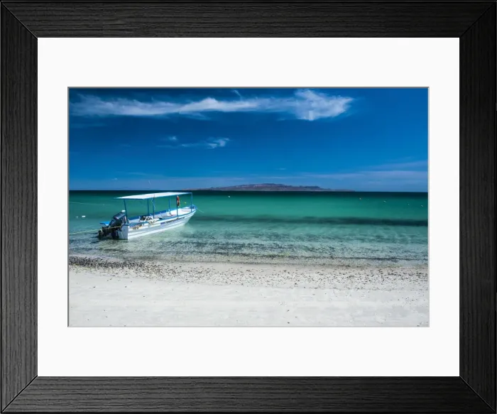 Framed Print : Boat on Playa Tecolote with Isla Espiritu Santo in the background, Baja California, Mexico, North America Framed Print : Boat on Playa Tecolote with Isla Espiritu Santo in the background, Baja California, Mexico, North America