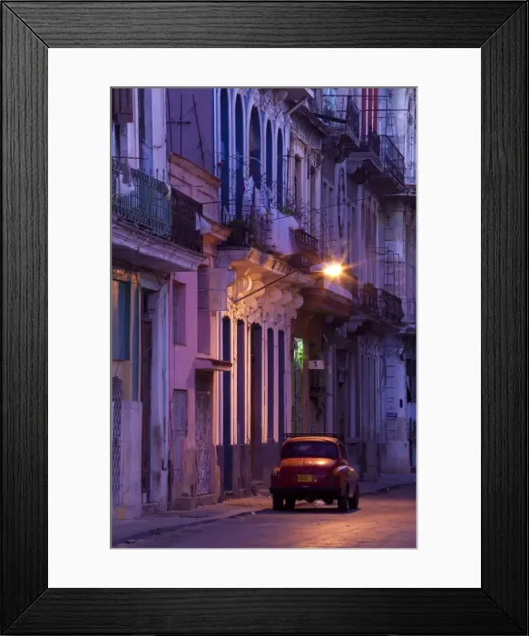 Framed Print : Vintage American car parked on floodlit street, predawn, Havana Centro, Cuba, West Indies, Central America Framed Print : Vintage American car parked on floodlit street, predawn, Havana Centro, Cuba, West Indies, Central America