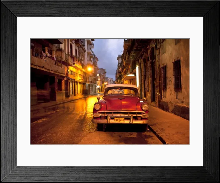 Framed Print : Red vintage American car parked on a floodlit street in Havana Centro at night, Havana, Cuba, West Indies, Central America Framed Print : Red vintage American car parked on a floodlit street in Havana Centro at night, Havana, Cuba, West Indies, Central America