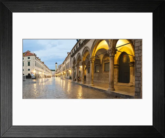 Framed Print : Dubrovnik Old Town, the Franciscan Monastery and Sponza Palace on Stradun at night, UNESCO World Heritage Site, Dubrovnik, Dalmatia, Croatia, Europe Framed Print : Dubrovnik Old Town, the Franciscan Monastery and Sponza Palace on Stradun at night, UNESCO World Heritage Site, Dubrovnik, Dalmatia, Croatia, Europe