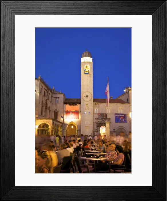 Framed Print : Restaurants, Clock Tower and Stradun, Dubrovnik, Croatia, Europe Framed Print : Restaurants, Clock Tower and Stradun, Dubrovnik, Croatia, Europe