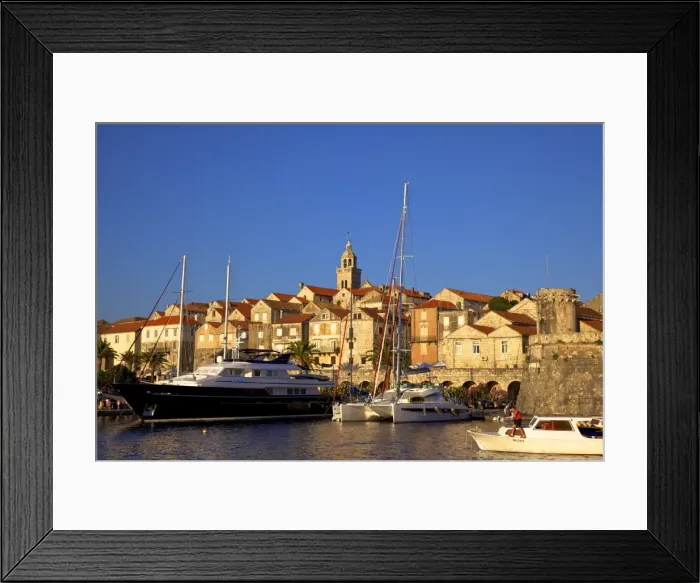 Framed Print : Harbour and City Wall, Korcula, Dalmatia, Croatia, Europe Framed Print : Harbour and City Wall, Korcula, Dalmatia, Croatia, Europe