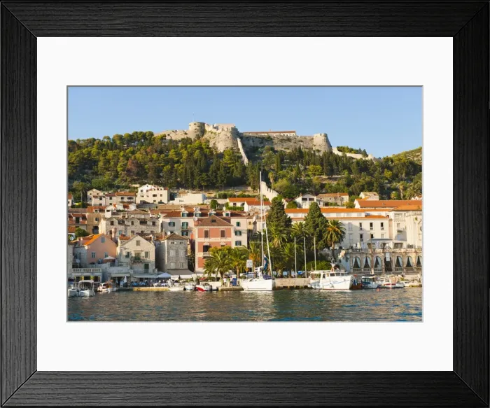 Framed Print : Hvar Town and Fortica (Spanish Fort), seen from the Adriatic Sea, Hvar Island, Dalmatian Coast, Croatia, Europe Framed Print : Hvar Town and Fortica (Spanish Fort), seen from the Adriatic Sea, Hvar Island, Dalmatian Coast, Croatia, Europe